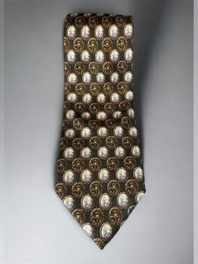 Vintage S.T. DuPont Paris 100% Silk Olive Green Cameo Men’s Tie